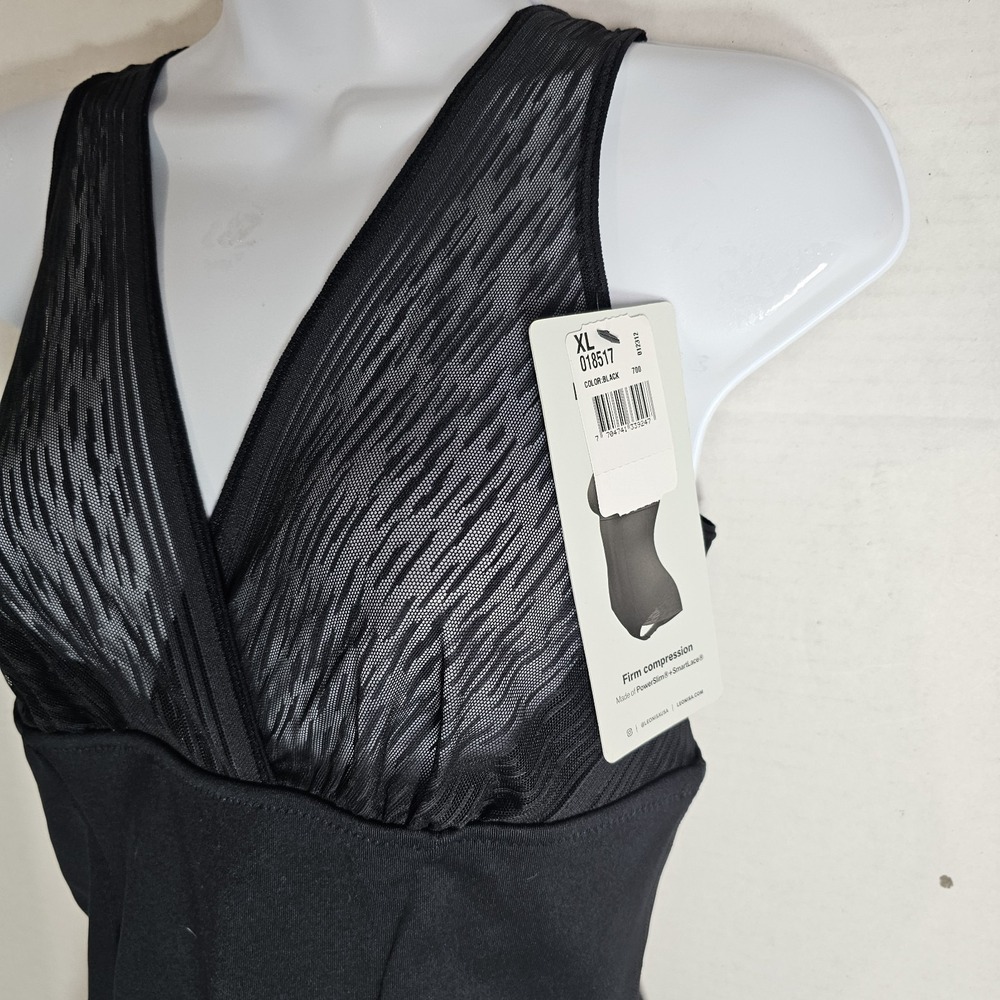XL Leonisa Sheer Stripe Detail Sculpting Bodysuit Tummy Control Shapewear Firm